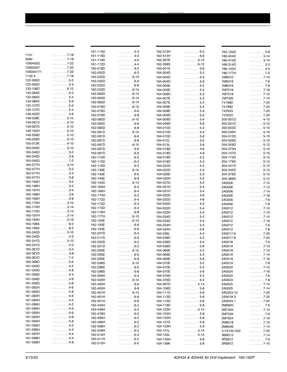 Index, Part number index -3, Table of contents index | Part number index, Part number in, 192p | Great Plains ADI445 Parts Manual User Manual | Page 5 / 87
