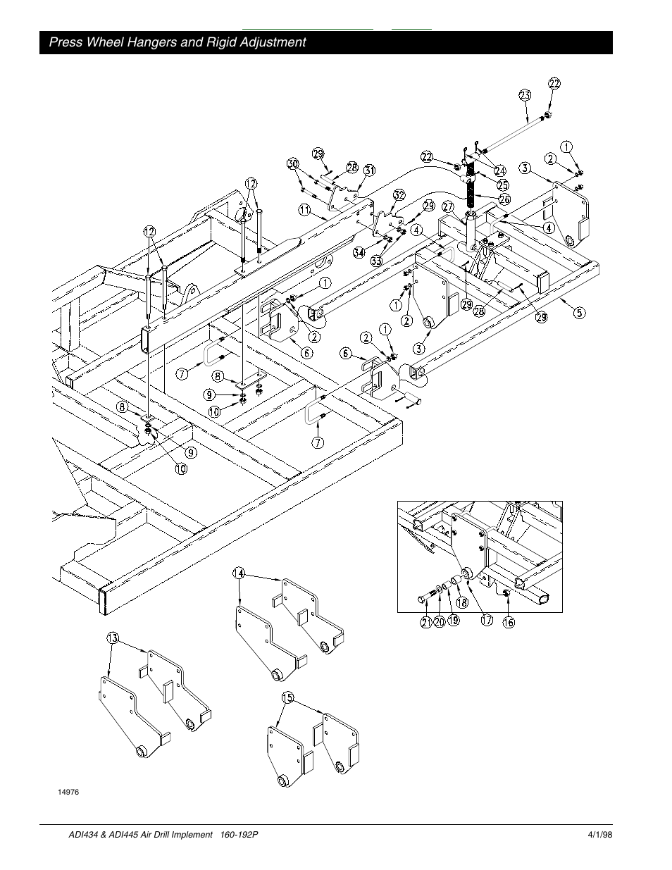 Section 6 press wheels -1, Press wheel hangers and rigid adjustment -1, Table of contents index | Press wheel hangers and rigid adjustment | Great Plains ADI445 Parts Manual User Manual | Page 50 / 87