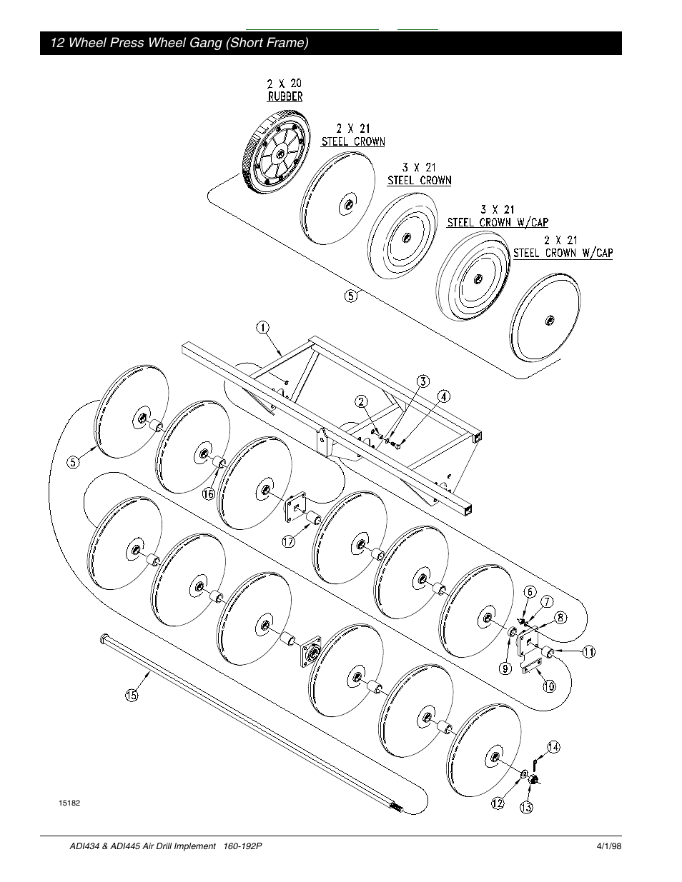 12 wheel press wheel gang (short frame) -5, Table of contents index, 12 wheel press wheel gang (short frame) | Great Plains ADI445 Parts Manual User Manual | Page 54 / 87