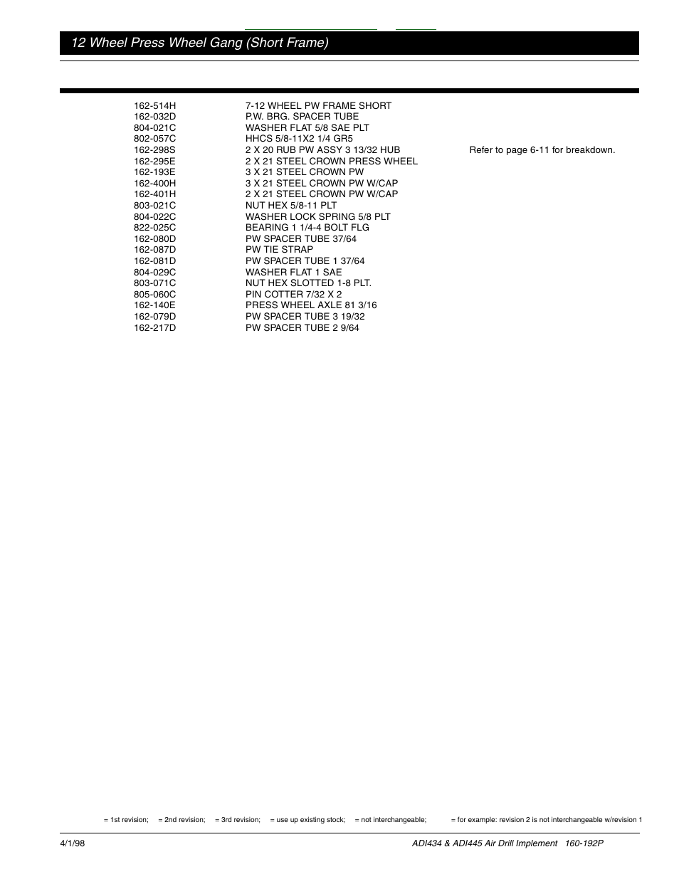Table of contents index, 12 wheel press wheel gang (short frame) | Great Plains ADI445 Parts Manual User Manual | Page 55 / 87