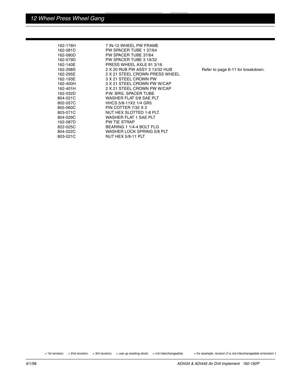 Table of contents index, 12 wheel press wheel gang | Great Plains ADI445 Parts Manual User Manual | Page 57 / 87