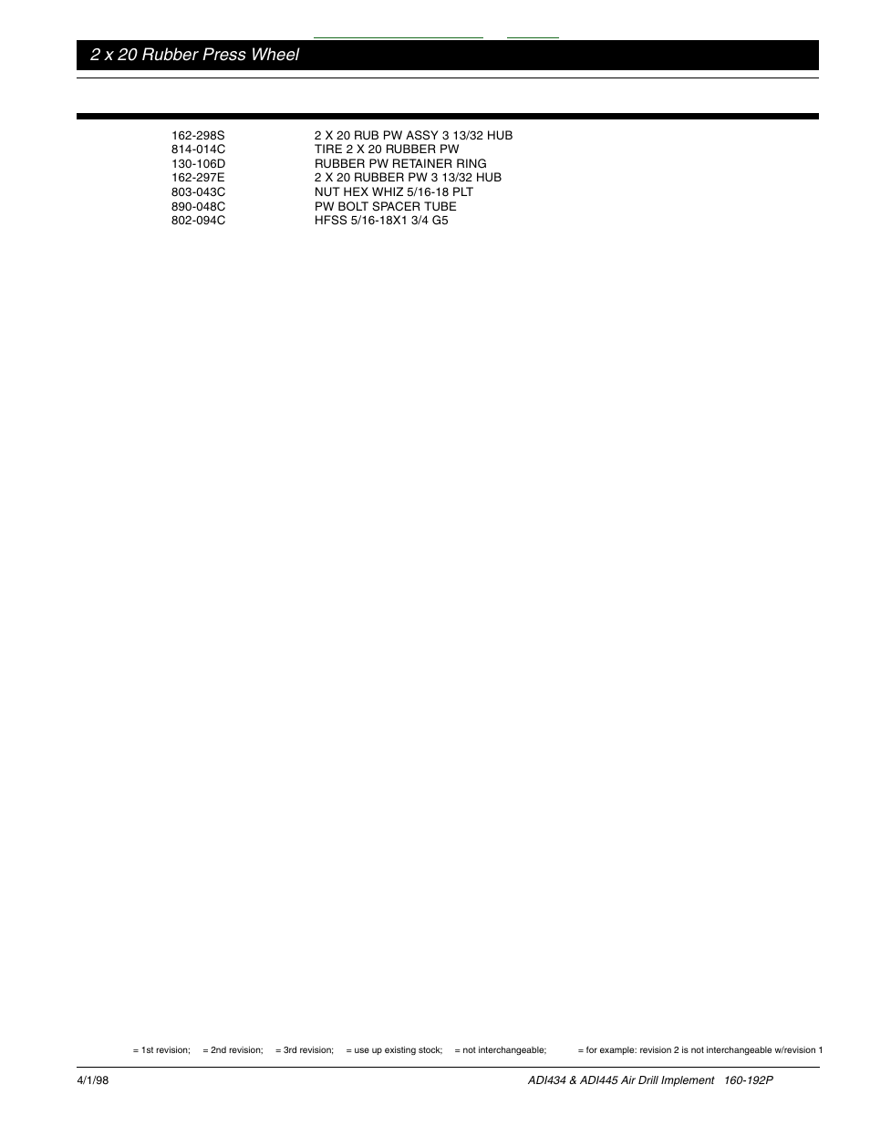Table of contents index, 2 x 20 rubber press wheel | Great Plains ADI445 Parts Manual User Manual | Page 61 / 87