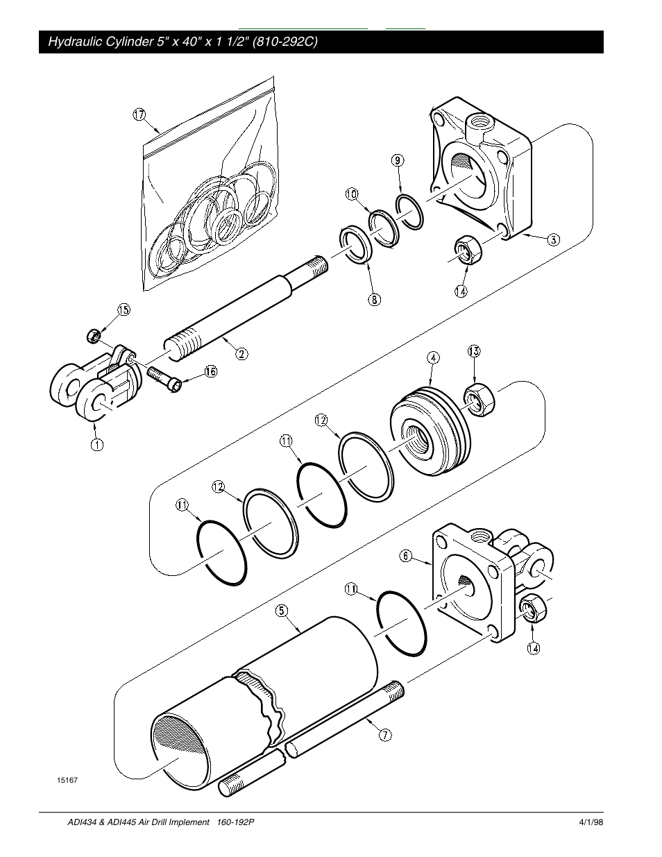 Hydraulic cylinder 5" x 40" x 1 1/2, 292c) -13, Table of contents index | Great Plains ADI445 Parts Manual User Manual | Page 76 / 87