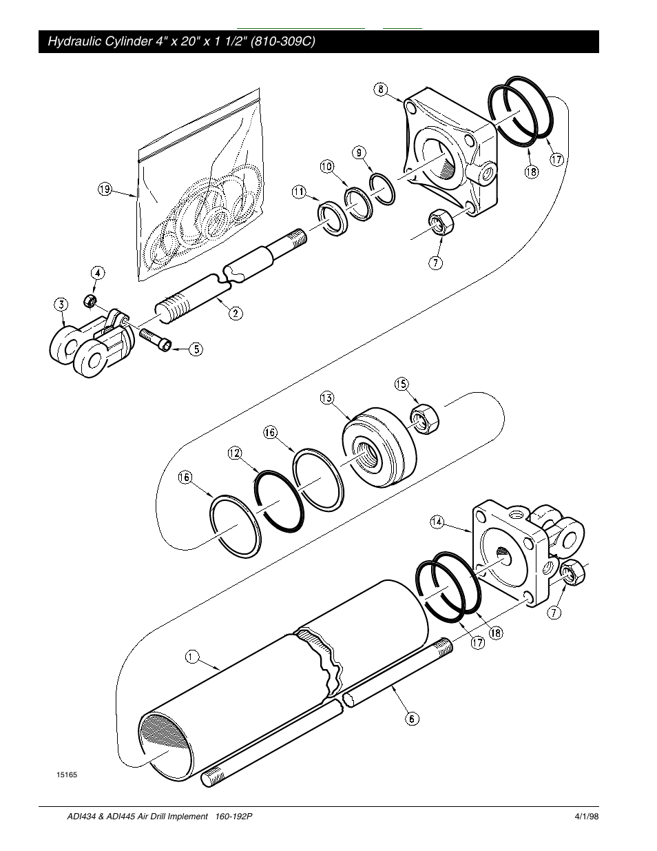 Hydraulic cylinder 4" x 20" x 1 1/2, 309c) -15, Table of contents index | Great Plains ADI445 Parts Manual User Manual | Page 78 / 87