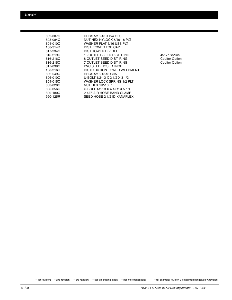 Table of contents index, Tower | Great Plains ADI445 Parts Manual User Manual | Page 9 / 87