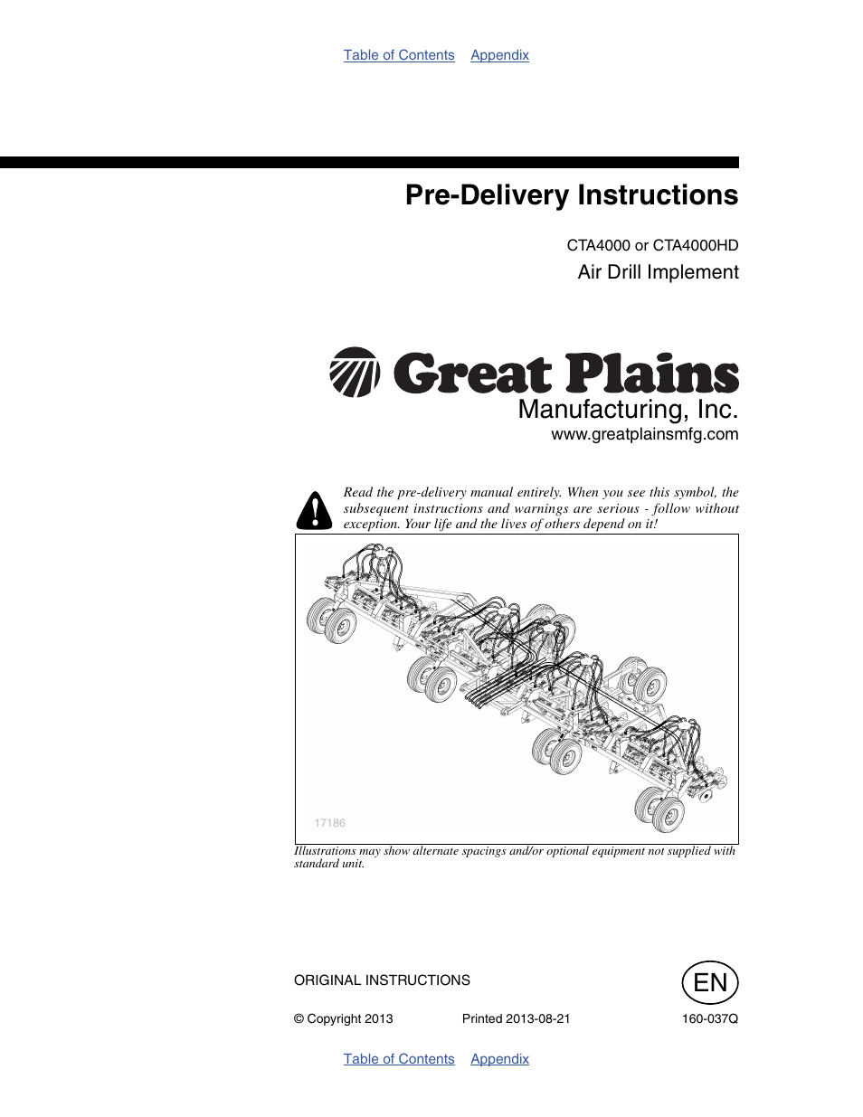 Great Plains CTA4000 Predelivery Manual User Manual | 38 pages