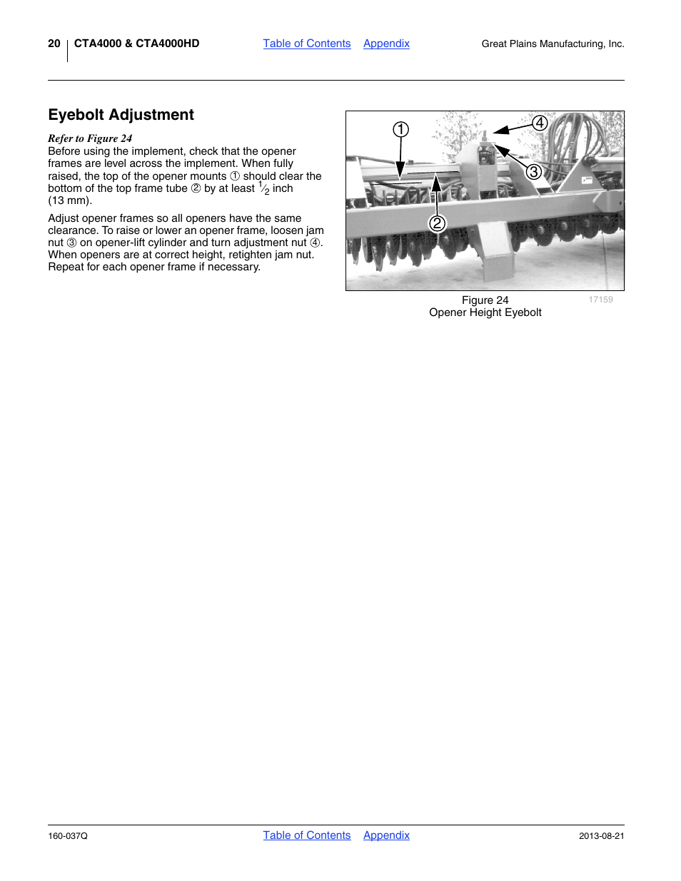 Eyebolt adjustment | Great Plains CTA4000 Predelivery Manual User Manual | Page 24 / 38