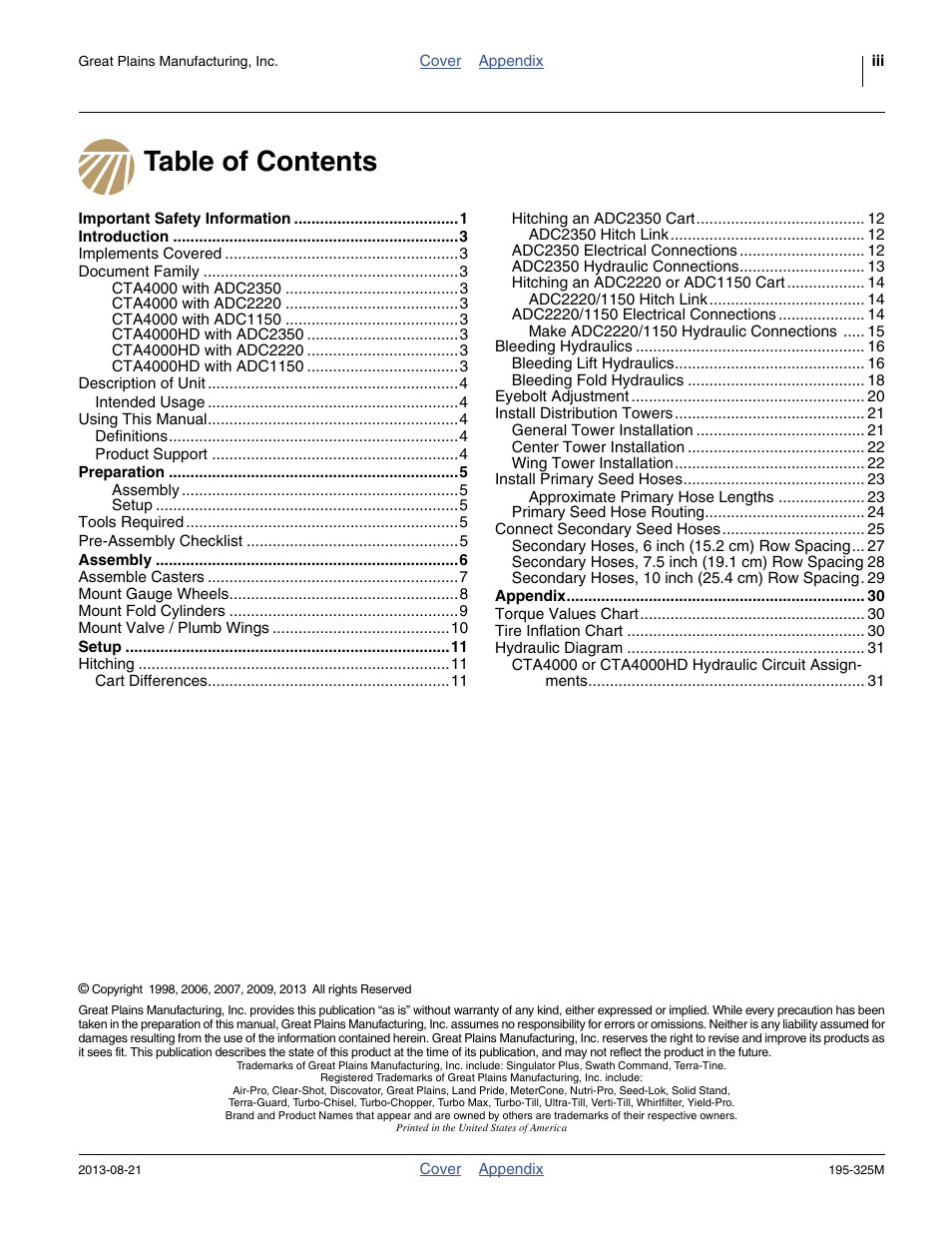 Great Plains CTA4000 Predelivery Manual User Manual | Page 3 / 38