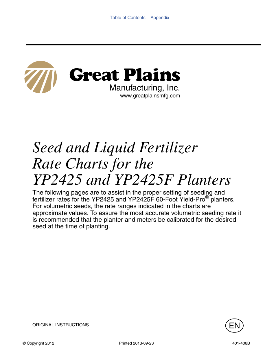 Great Plains YP2425F-2470 Material Rate User Manual | 50 pages