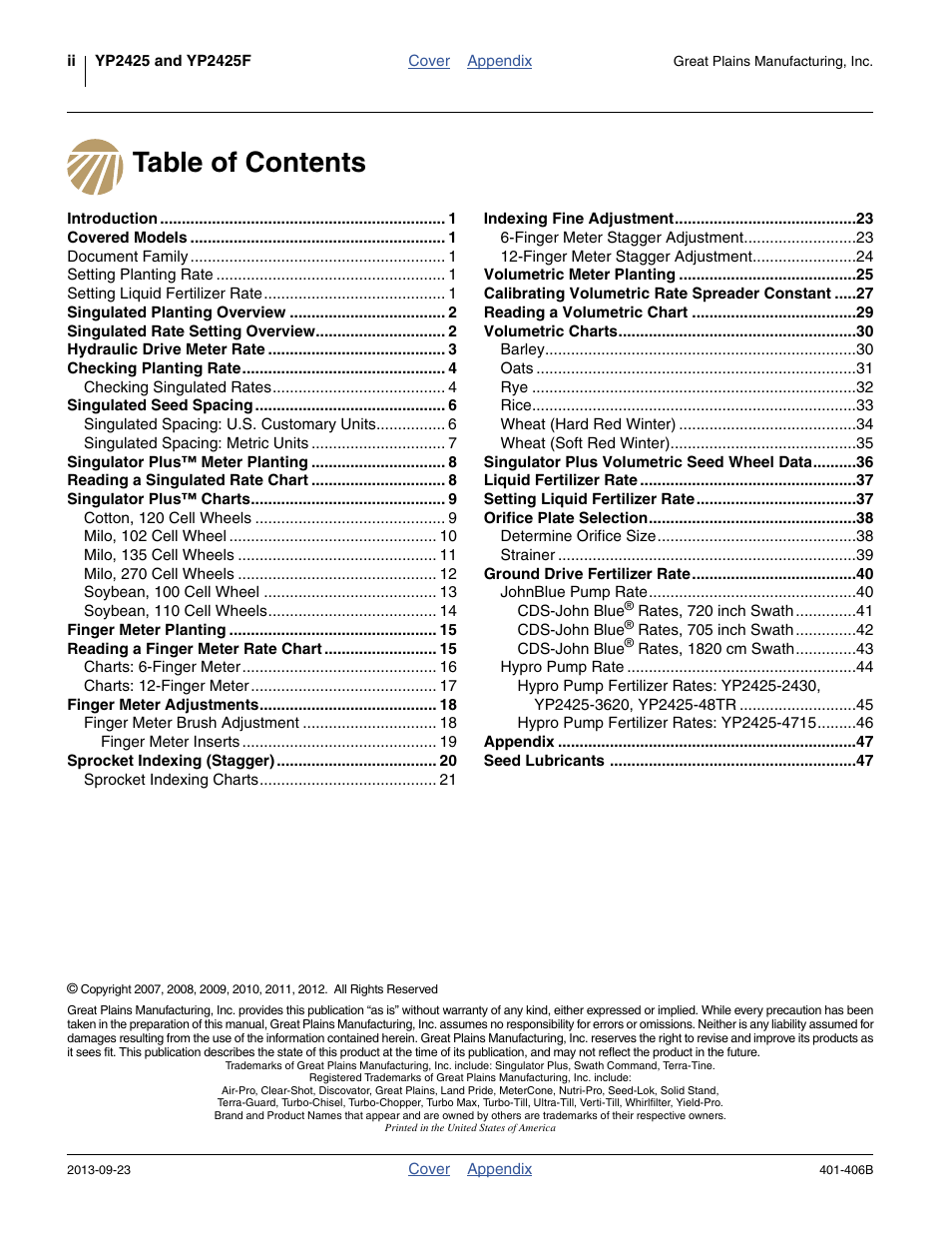 Great Plains YP2425F-2470 Material Rate User Manual | Page 2 / 50