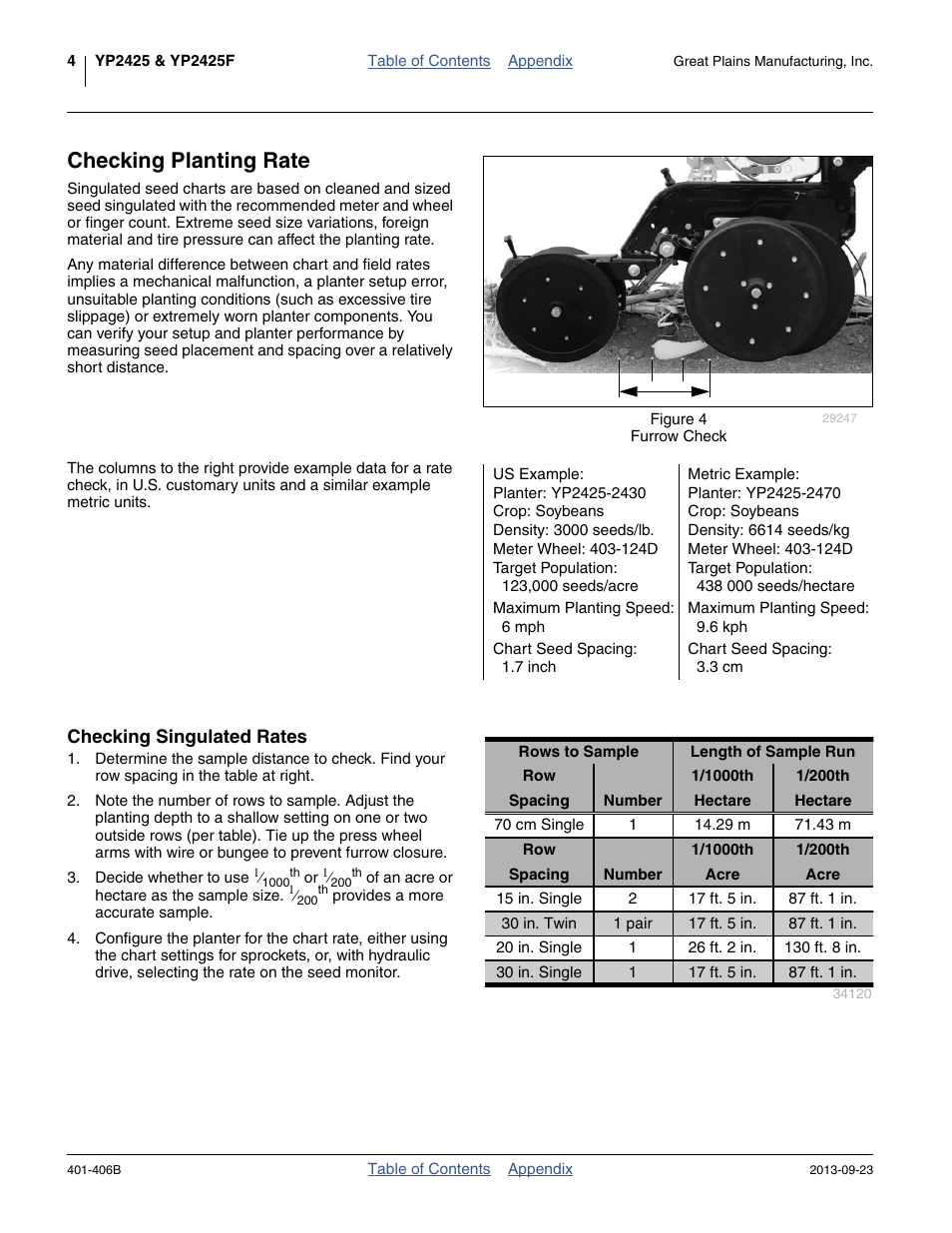 Checking planting rate, Checking singulated rates | Great Plains YP2425F-2470 Material Rate User Manual | Page 6 / 50