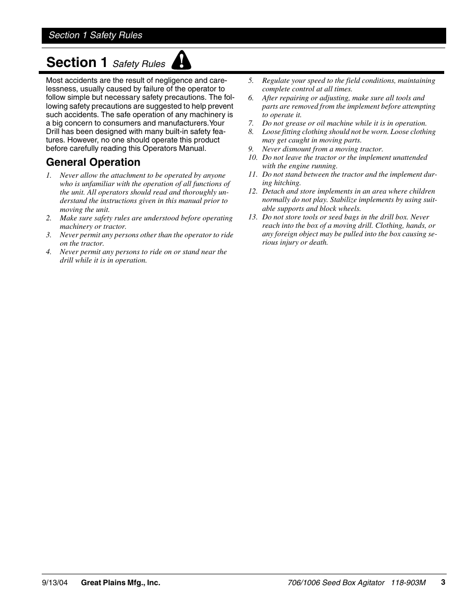 General operation | Great Plains 1006NT Operator Manual User Manual | Page 5 / 22