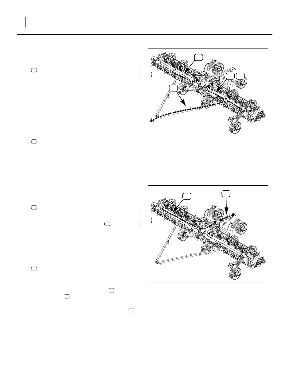 Install left-center extension, Install center-right extension, Install right-rear extension | Install rear hitch extension | Great Plains 3N4010HDA Predelivery Manual User Manual | Page 38 / 44
