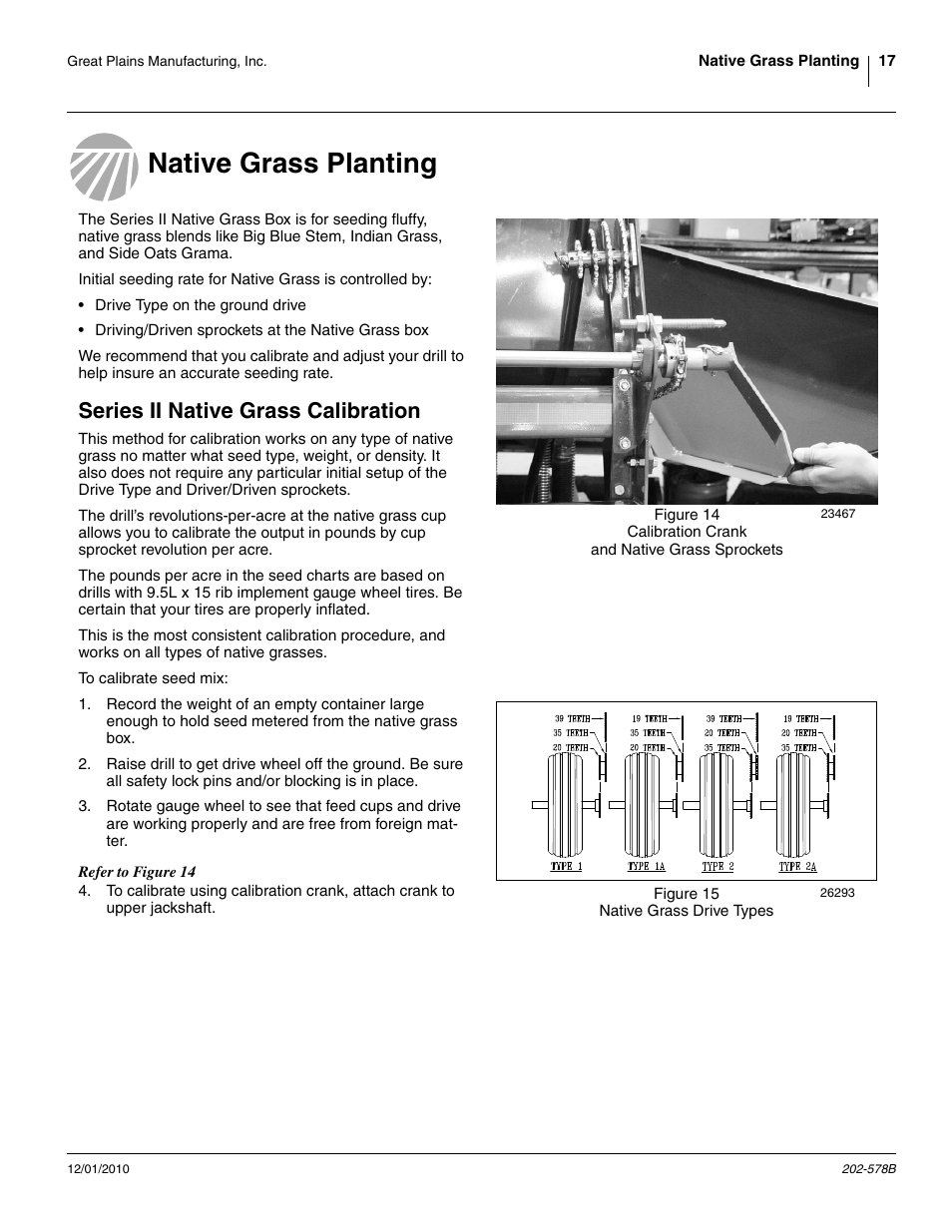 Native grass planting, Series ii native grass calibration | Great Plains 2SNG30 Material Rate User Manual | Page 19 / 26