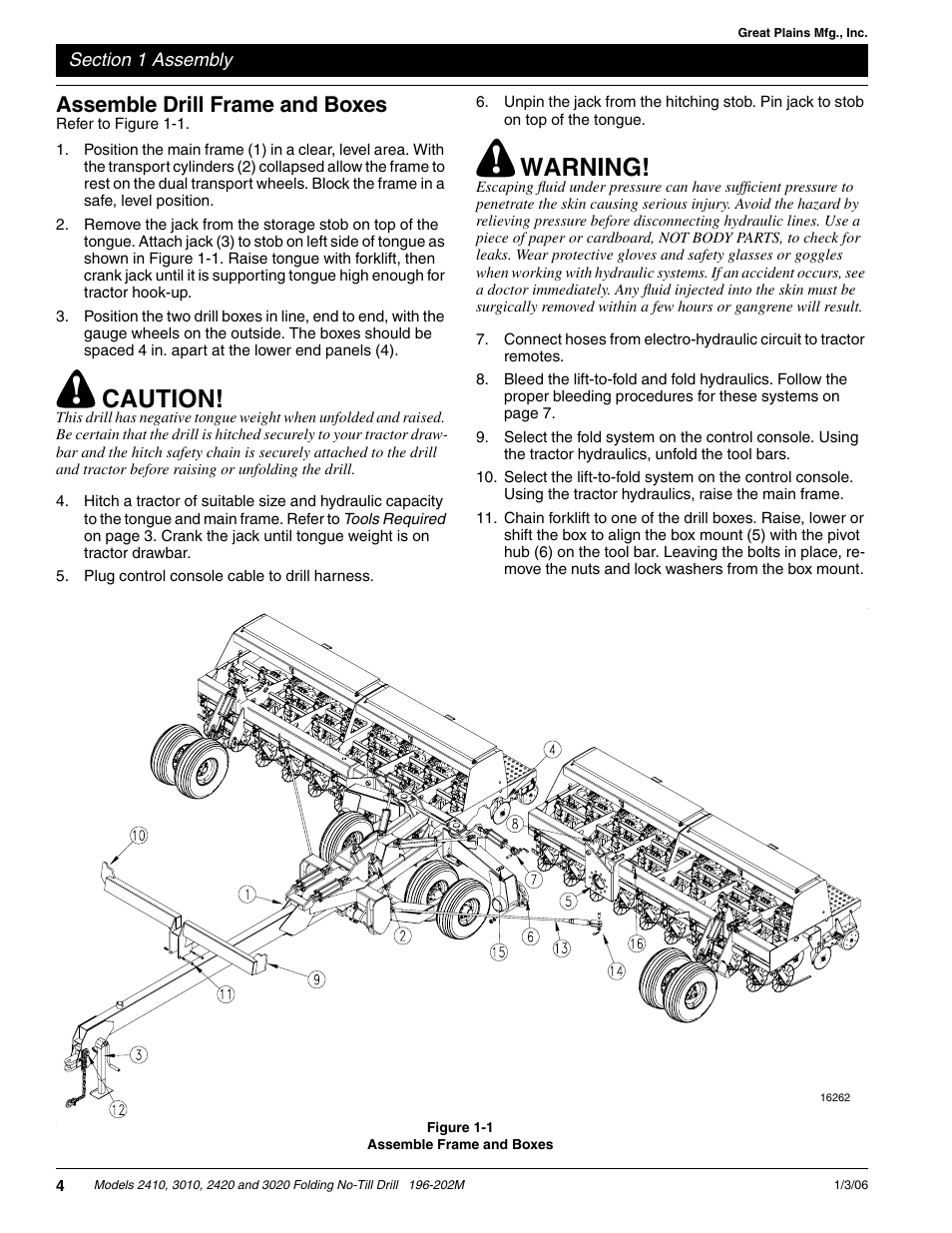 Caution, Warning, Assemble drill frame and boxes | Great Plains 2N-3020 Predelivery Manual User Manual | Page 6 / 14