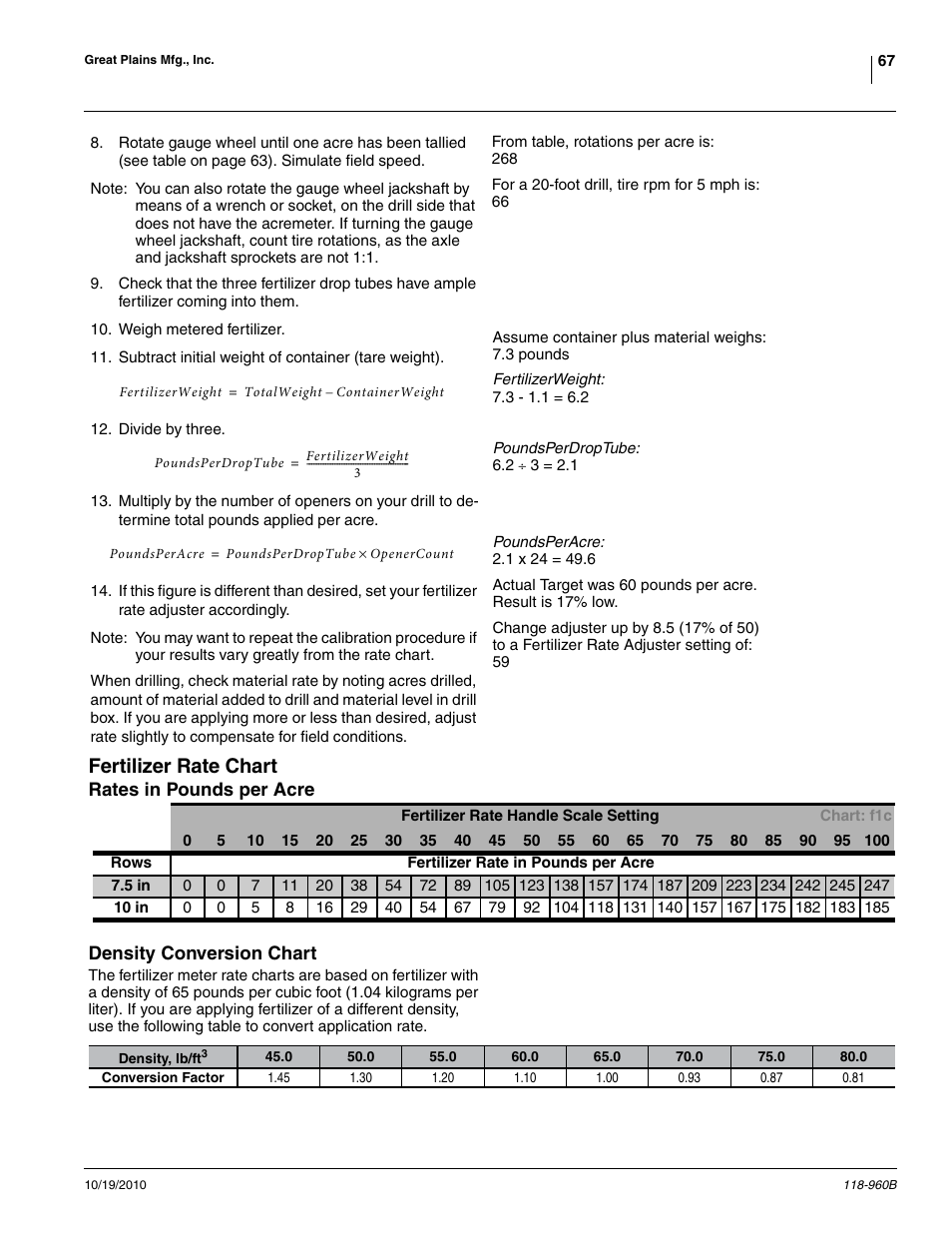 Fertilizer rate chart | Great Plains 2525P Material Rate User Manual | Page 67 / 77