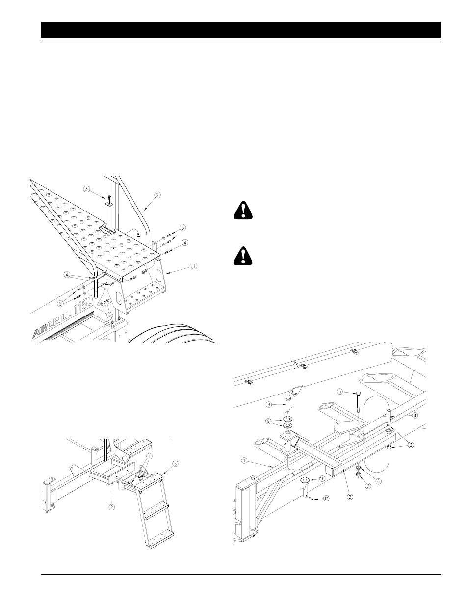 Danger, Warning, Install walkboard and upper ladder | Install lower ladder, Assemble auger | Great Plains ADC1150 Predelivery Manual User Manual | Page 6 / 12