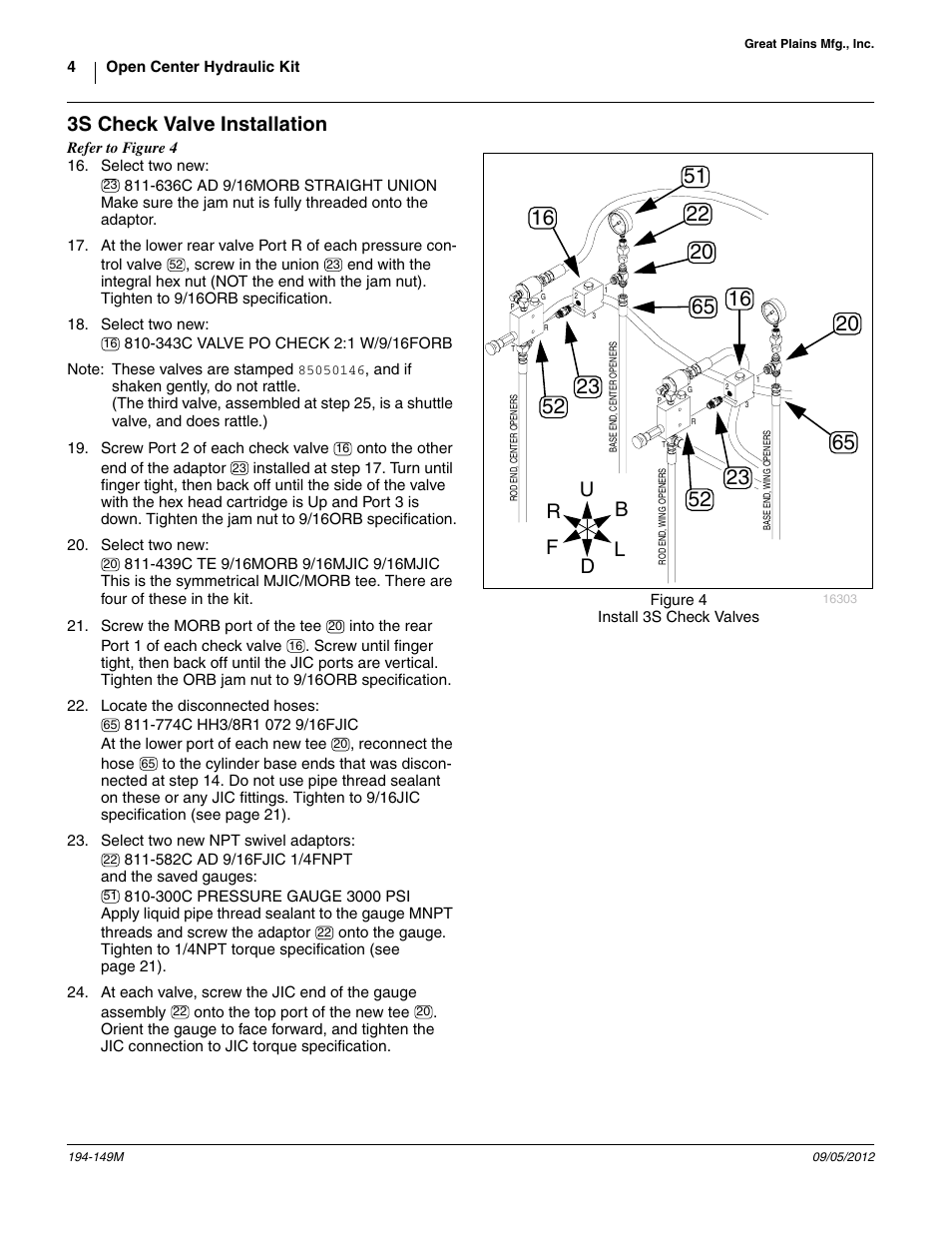 3s check valve installation, These gauges are re-installed at step 23, Step 22. note which hose is which (b | Great Plains 3S-3000 Installation Instructions User Manual | Page 4 / 24