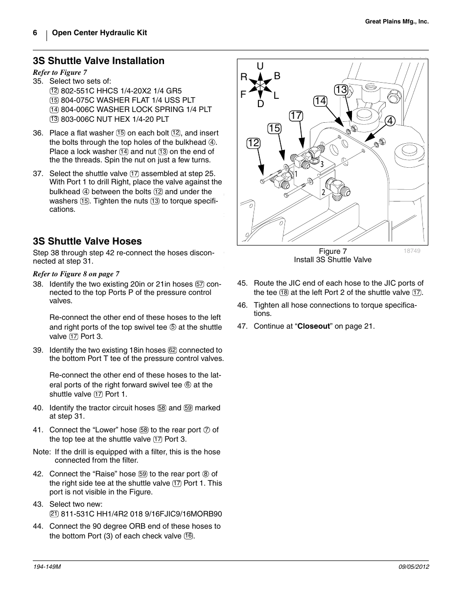 3s shuttle valve installation, 3s shuttle valve hoses, Aside until step 37 | Great Plains 3S-3000 Installation Instructions User Manual | Page 6 / 24