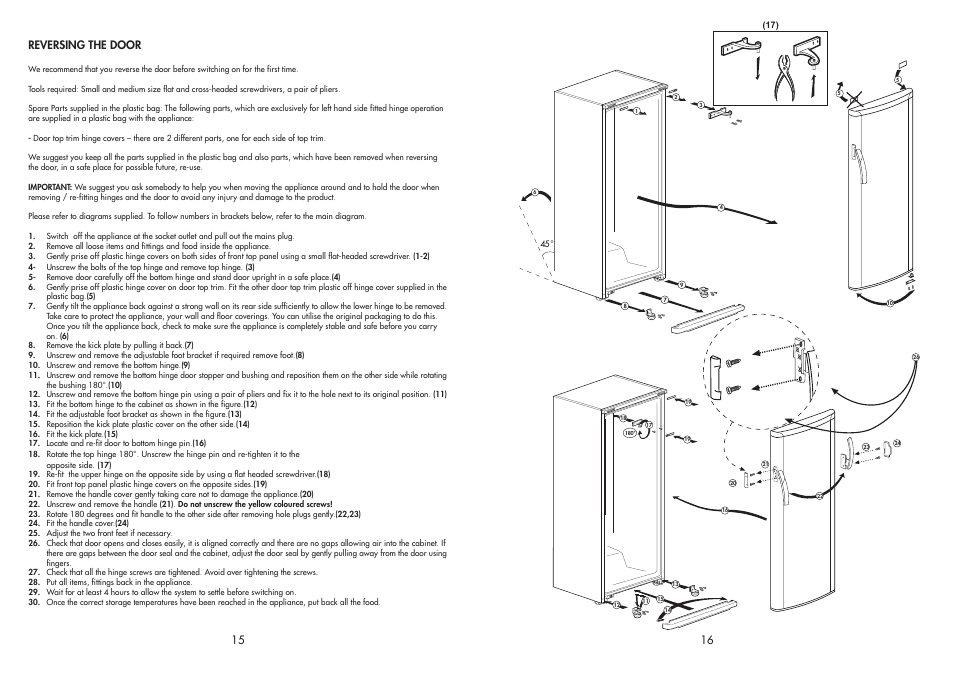 15 16 reversing the door | Beko TLDA 662 User Manual | Page 9 / 10