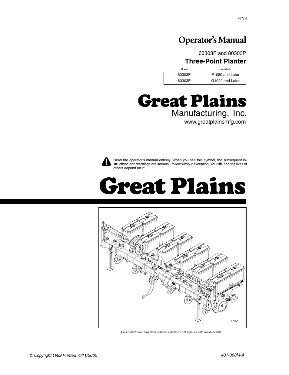 Great Plains 8030P G1022 Operator Manual User Manual | 44 pages