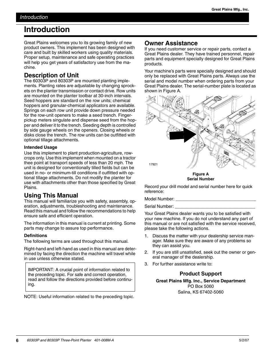 Introduction, Owner assistance, Description of unit | Using this manual | Great Plains 8030P G1022 Operator Manual User Manual | Page 9 / 44