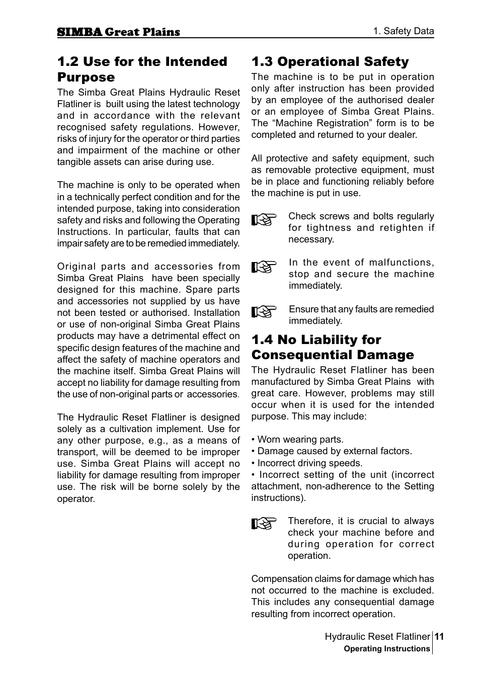 3 operational safety, 4 no liability for consequential damage, 2 use for the intended purpose | Great Plains P16229C Operator Manual User Manual | Page 11 / 92
