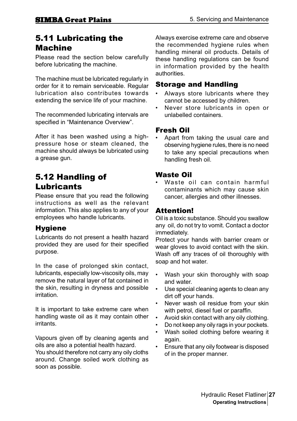 11 lubricating the machine, 12 handling of lubricants | Great Plains P16229C Operator Manual User Manual | Page 27 / 92