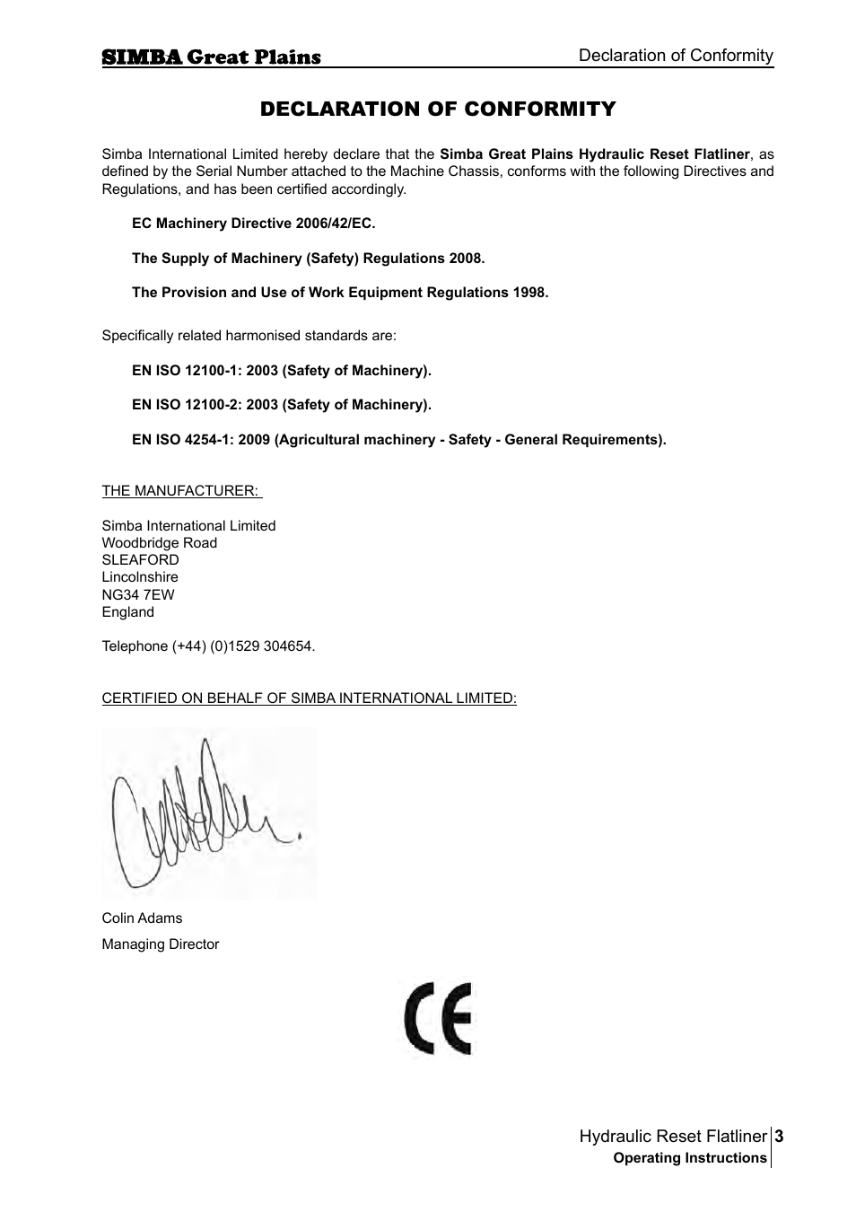 Declaration of conformity | Great Plains P16229C Operator Manual User Manual | Page 3 / 92