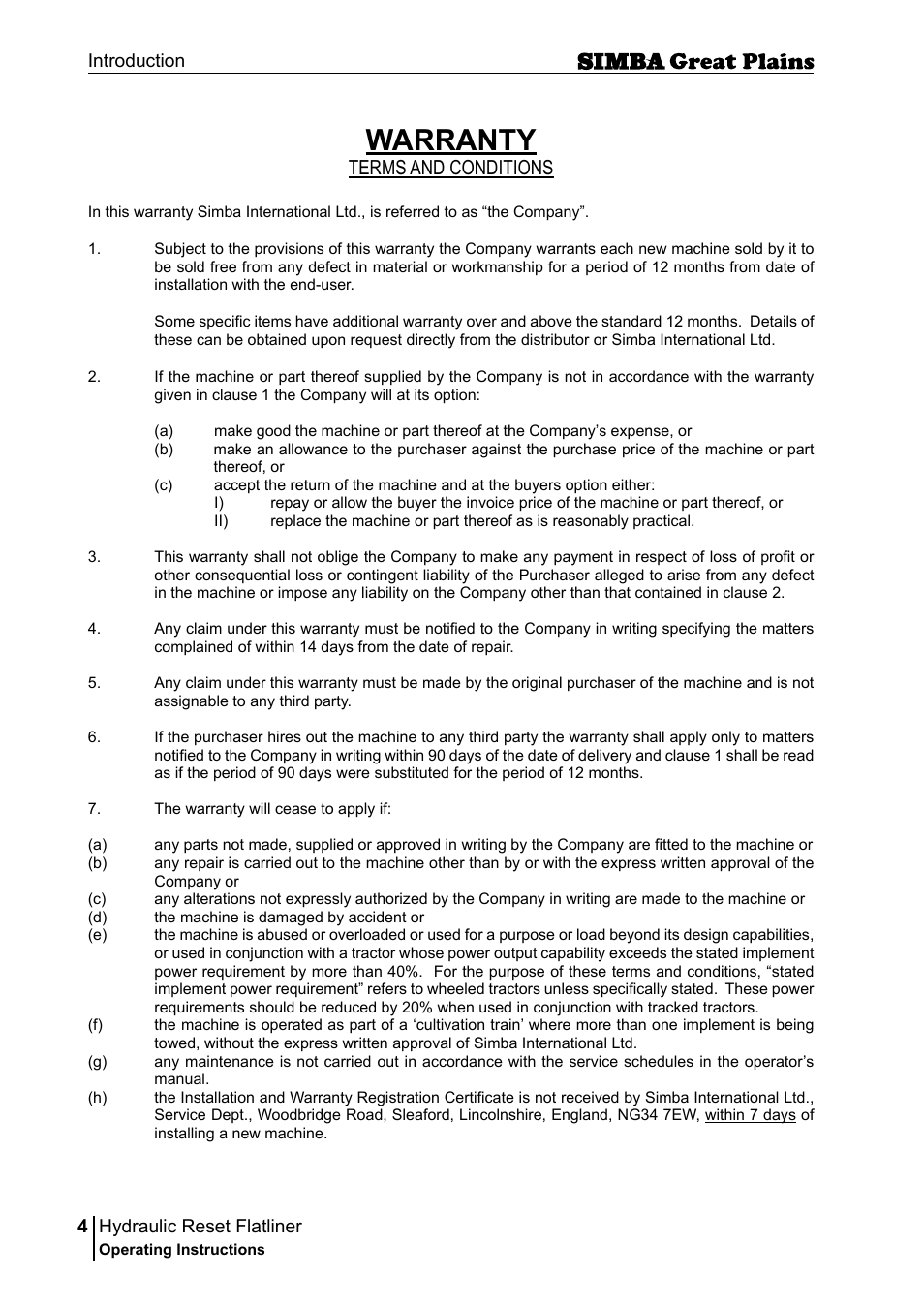 Warranty, Terms and conditions | Great Plains P16229C Operator Manual User Manual | Page 4 / 92