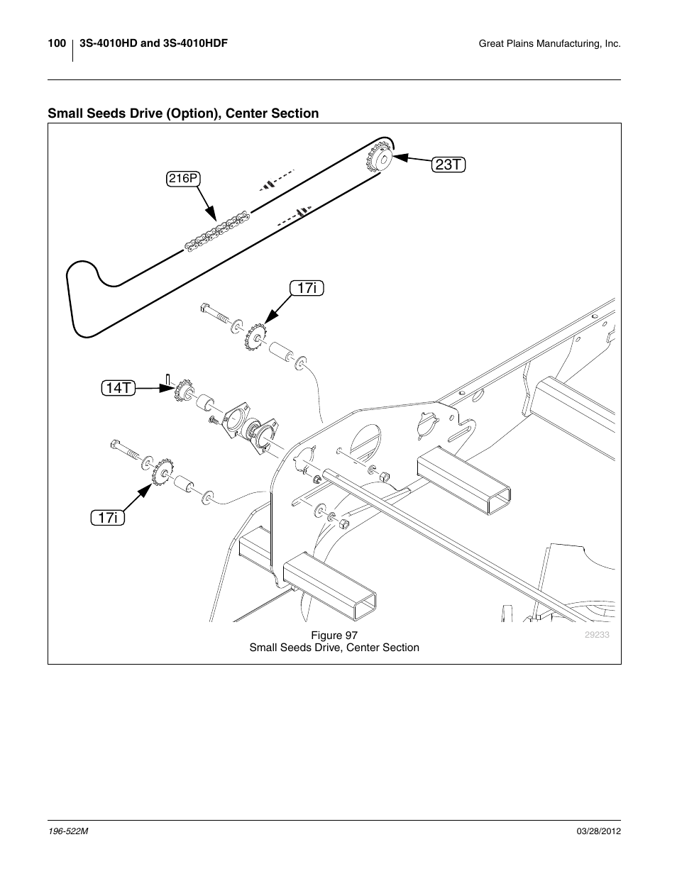 Small seeds drive (option), center section, 14t 23t | Great Plains 3S-4010HDF Operator Manual User Manual | Page 104 / 122
