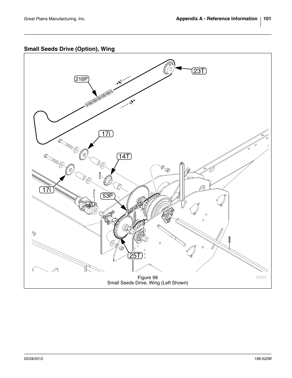 Small seeds drive (option), wing, 14t 23t | Great Plains 3S-4010HDF Operator Manual User Manual | Page 105 / 122