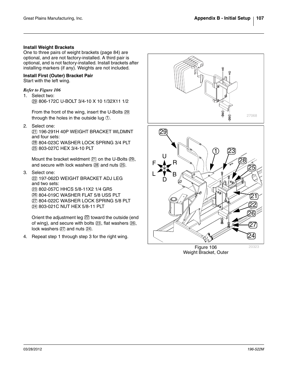 Install weight brackets, Install first (outer) bracket pair | Great Plains 3S-4010HDF Operator Manual User Manual | Page 111 / 122