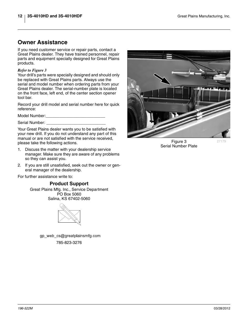 Owner assistance, Product support, Eowner assistance | Great Plains 3S-4010HDF Operator Manual User Manual | Page 16 / 122