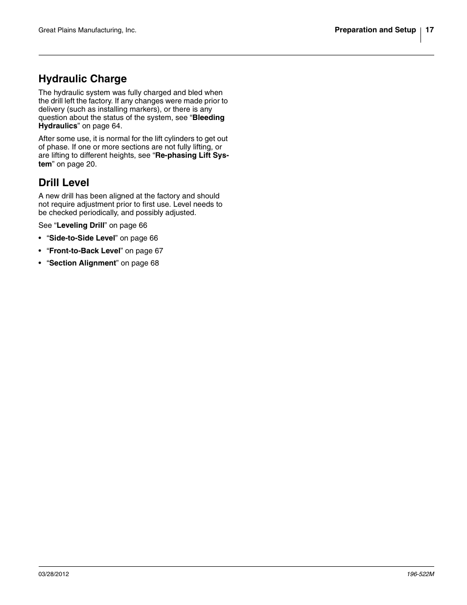 Hydraulic charge, Drill level, Hydraulic charge drill level | Great Plains 3S-4010HDF Operator Manual User Manual | Page 21 / 122
