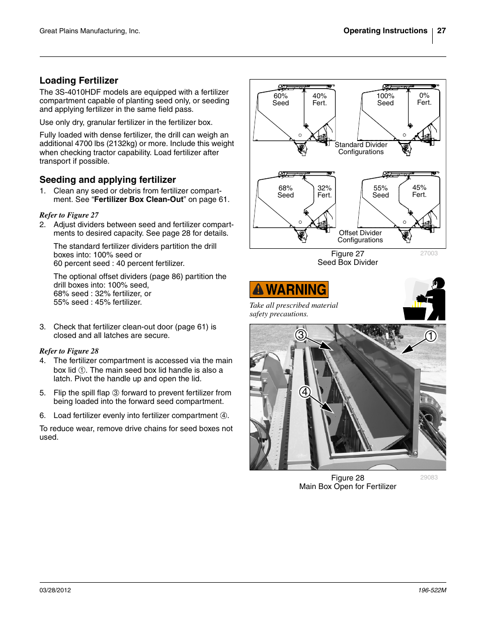 Loading fertilizer, Seeding and applying fertilizer, Loading fertilizer seeding and applying fertilizer | Great Plains 3S-4010HDF Operator Manual User Manual | Page 31 / 122
