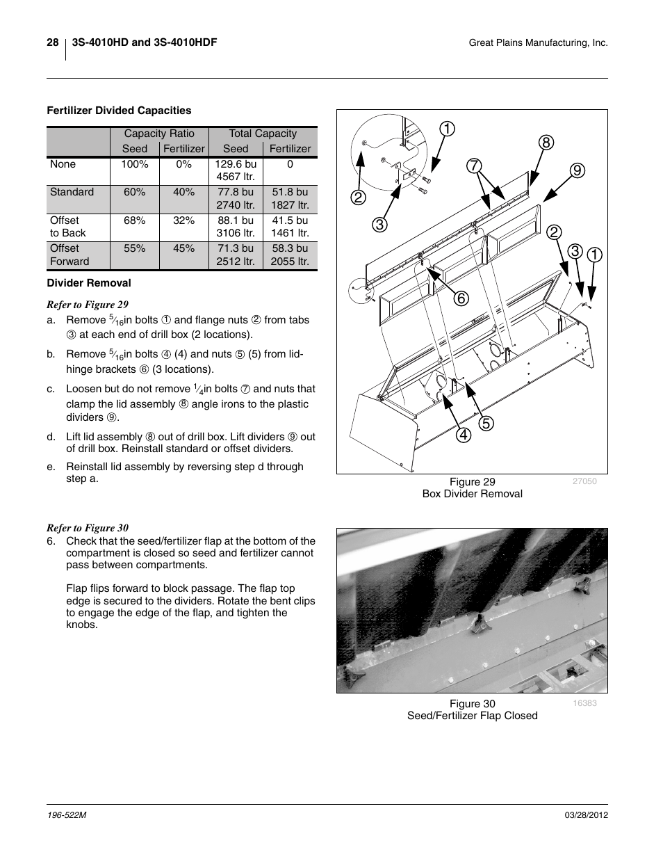 Fertilizer divided capacities, Divider removal, Fertilizer divided capacities divider removal | Great Plains 3S-4010HDF Operator Manual User Manual | Page 32 / 122
