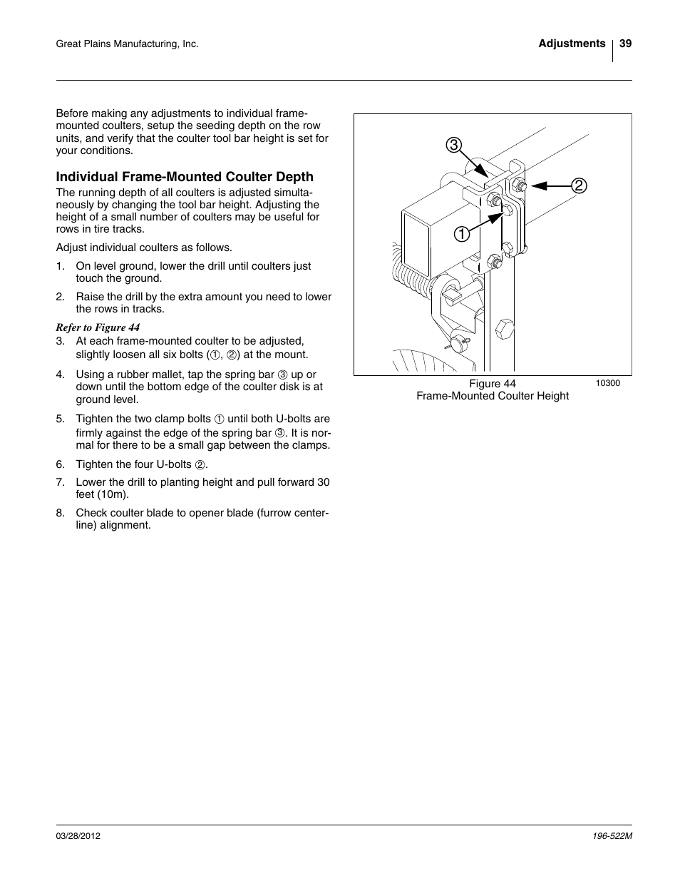 Individual frame-mounted coulter depth | Great Plains 3S-4010HDF Operator Manual User Manual | Page 43 / 122