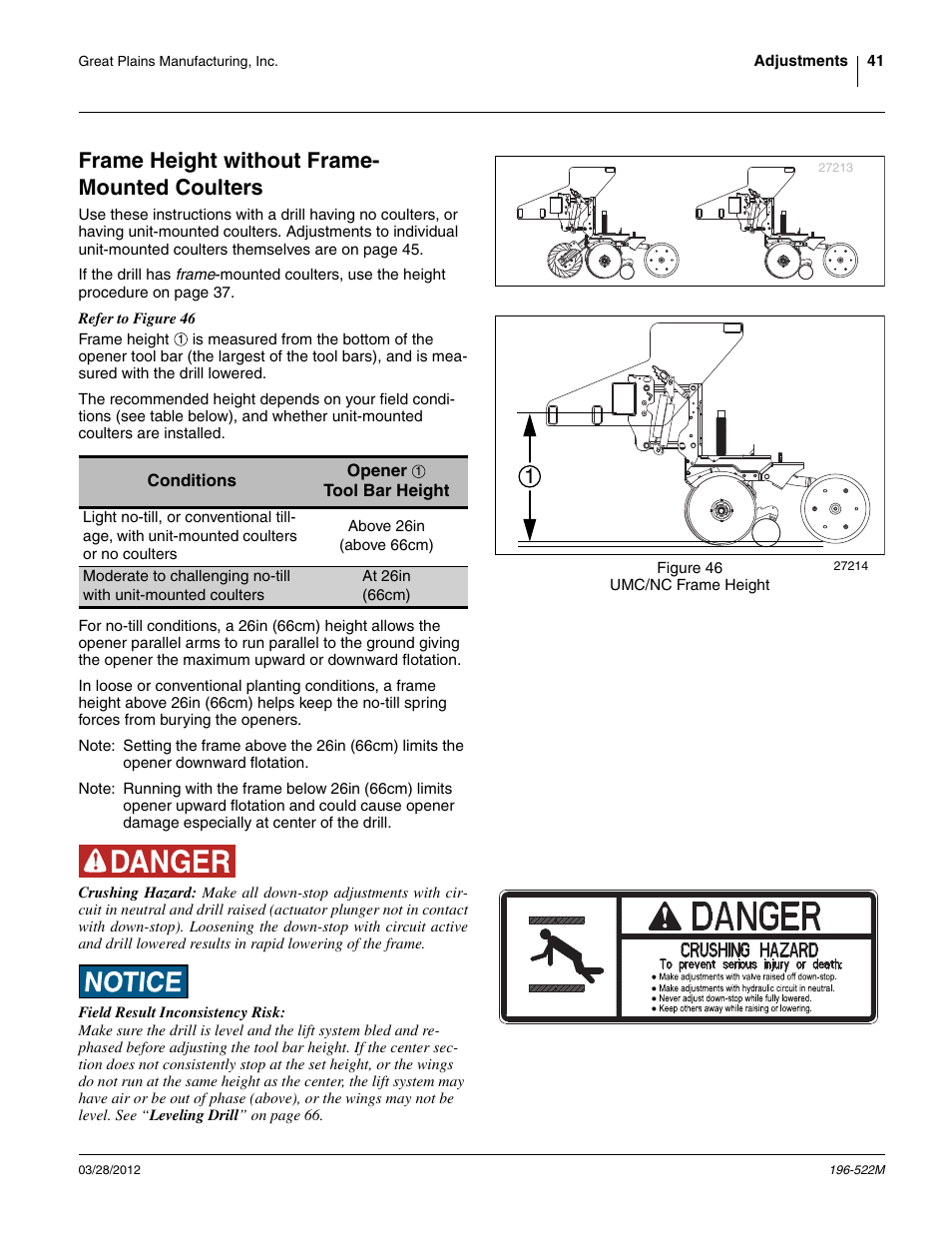 Frame height without frame- mounted coulters, Frame height without frame-mounted coulters | Great Plains 3S-4010HDF Operator Manual User Manual | Page 45 / 122