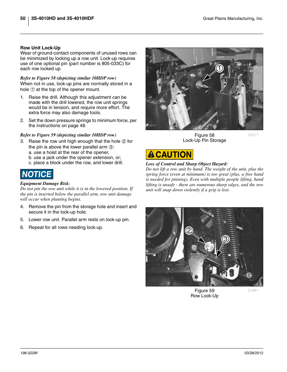 Row unit lock-up | Great Plains 3S-4010HDF Operator Manual User Manual | Page 54 / 122