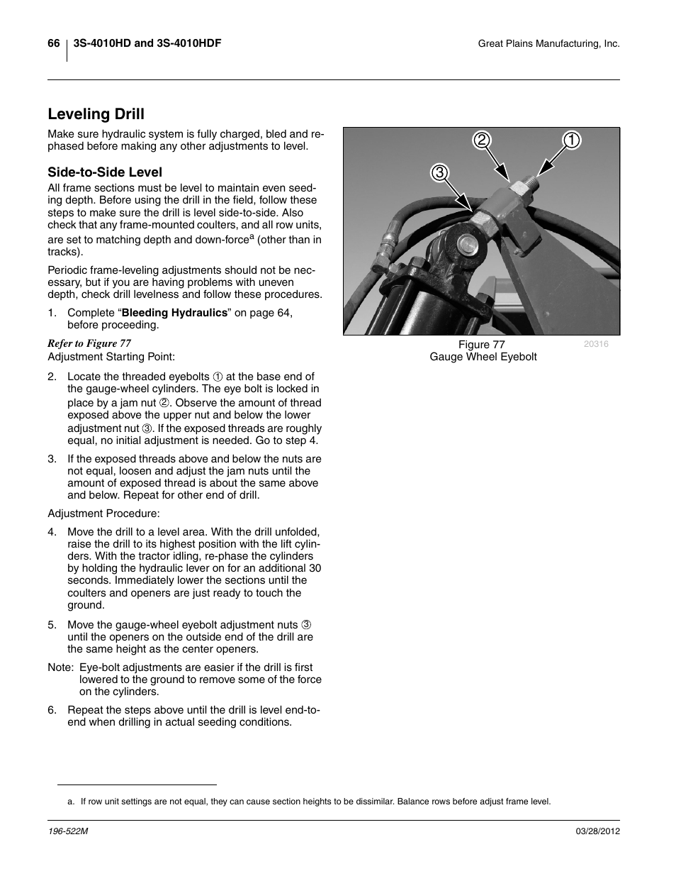 Leveling drill, Side-to-side level, Eleveling drill | Great Plains 3S-4010HDF Operator Manual User Manual | Page 70 / 122