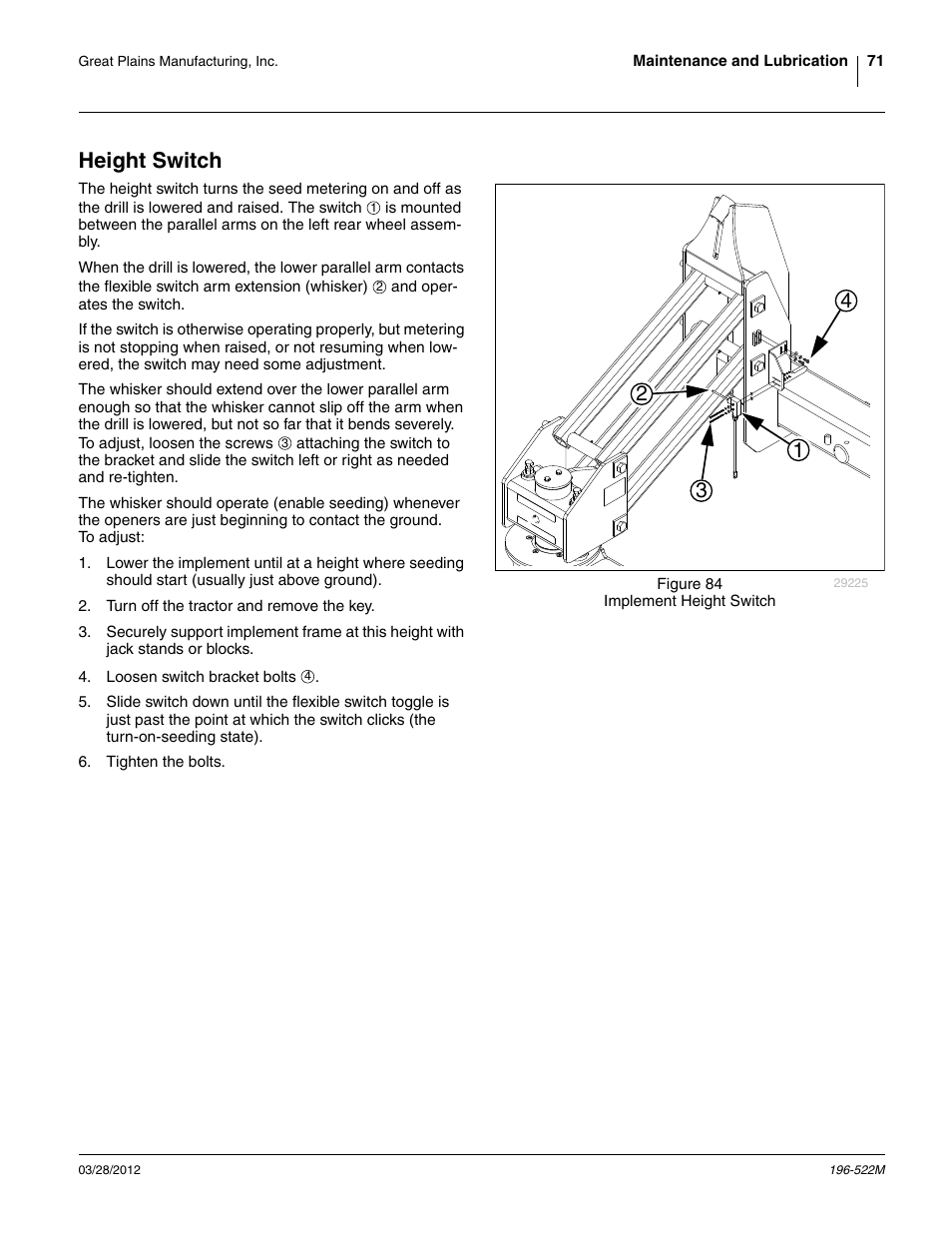 Height switch | Great Plains 3S-4010HDF Operator Manual User Manual | Page 75 / 122