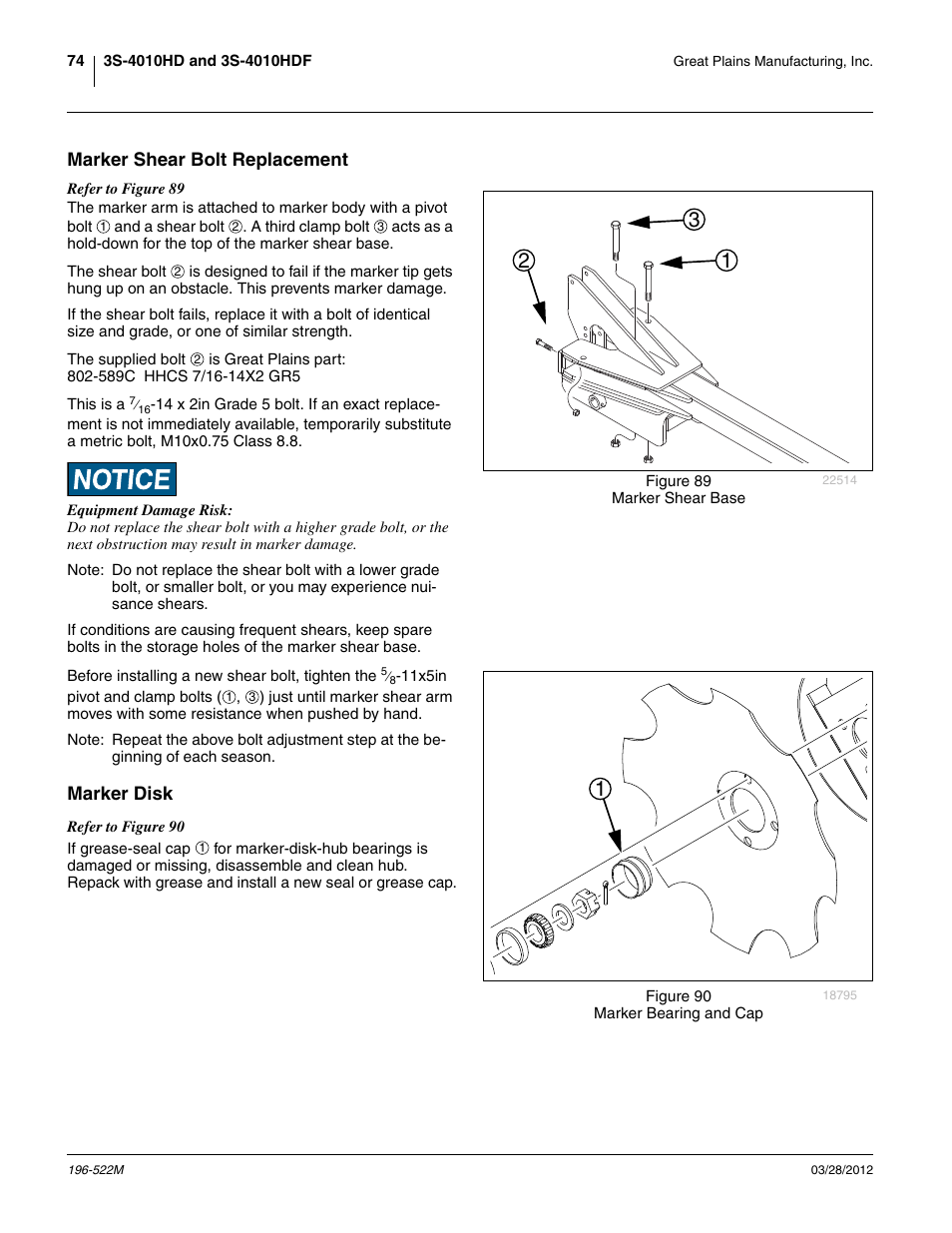 Marker shear bolt replacement, Marker disk, Marker shear bolt replacement marker disk | Great Plains 3S-4010HDF Operator Manual User Manual | Page 78 / 122