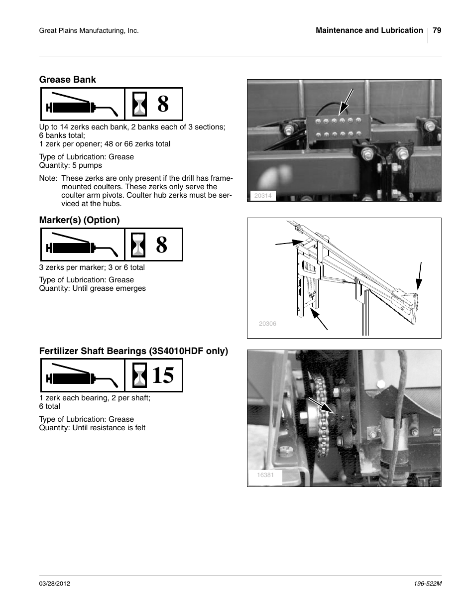 Grease bank, Marker(s) (option), Fertilizer shaft bearings (3s4010hdf only) | Great Plains 3S-4010HDF Operator Manual User Manual | Page 83 / 122