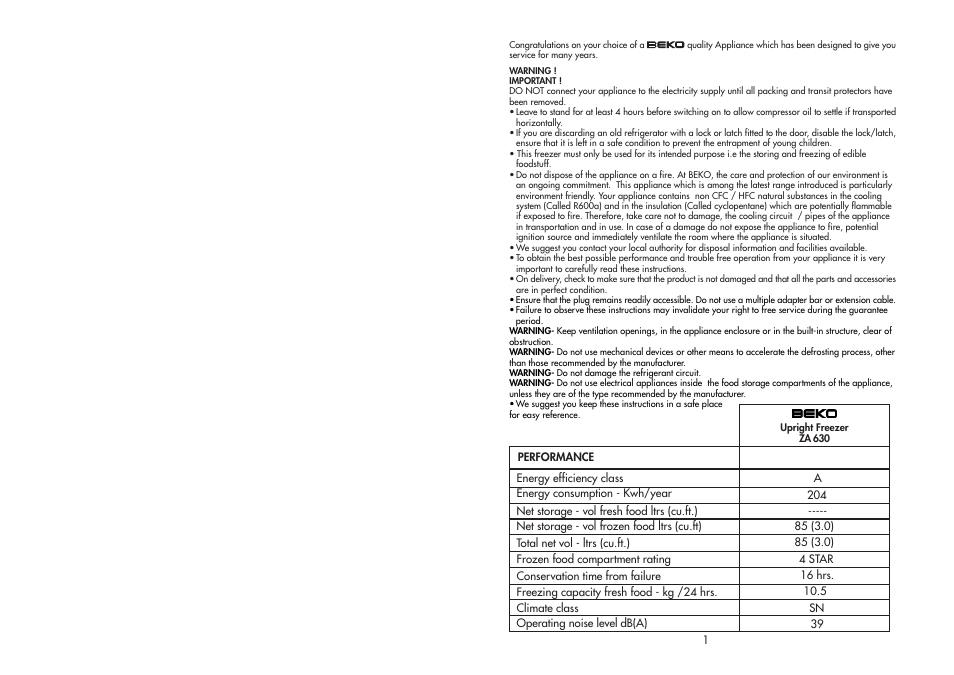 Beko ZA 630 User Manual | Page 2 / 10