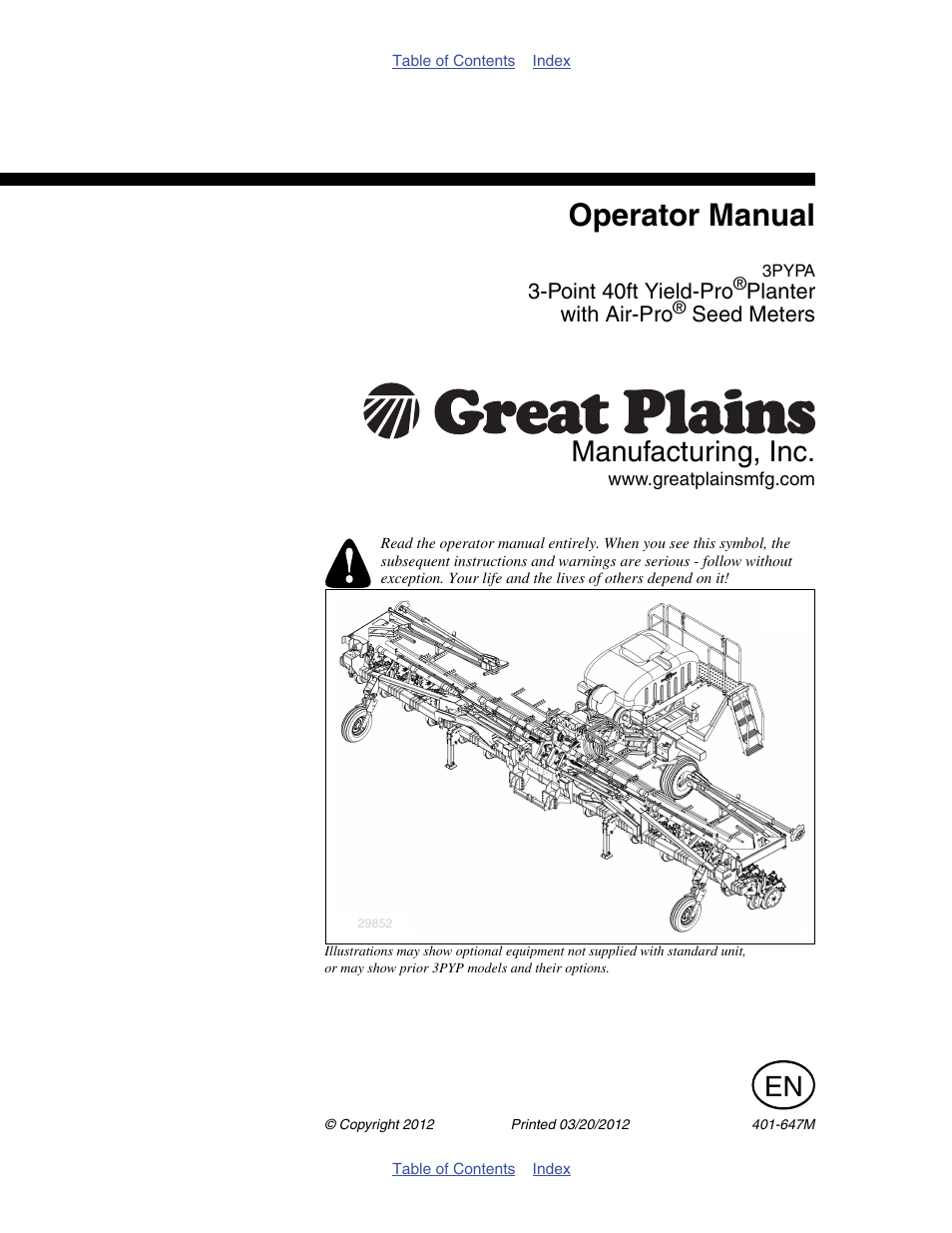 Great Plains 3PYPA Operator Manual User Manual | 188 pages