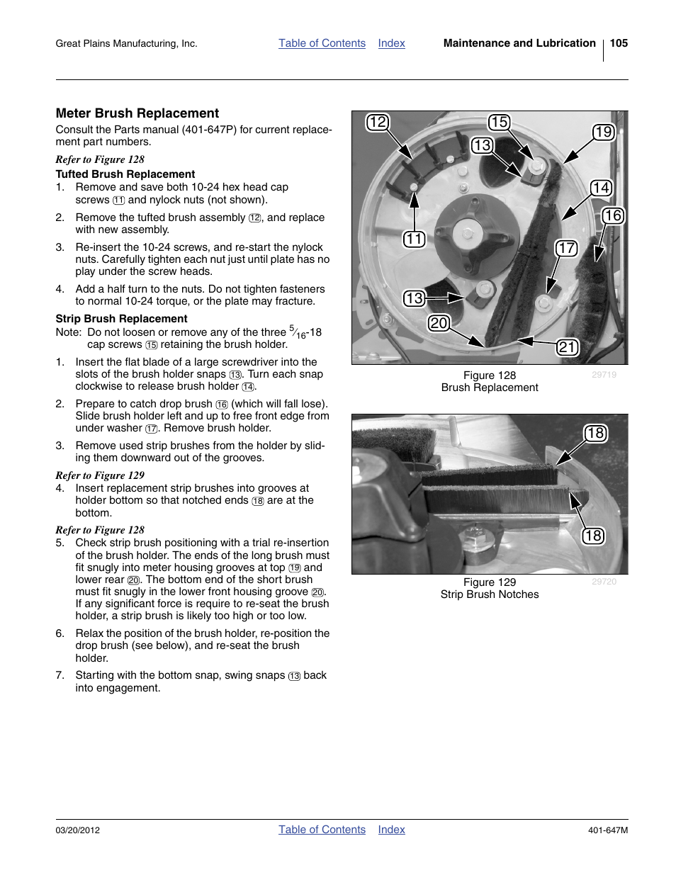 Meter brush replacement, Tufted brush replacement, Strip brush replacement | Great Plains 3PYPA Operator Manual User Manual | Page 109 / 188