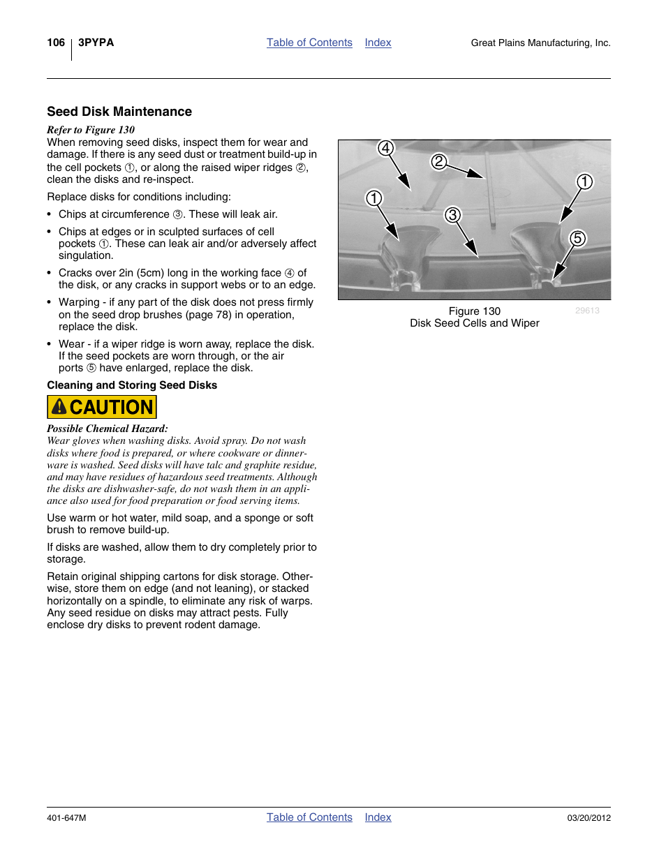 Seed disk maintenance, Cleaning and storing seed disks | Great Plains 3PYPA Operator Manual User Manual | Page 110 / 188