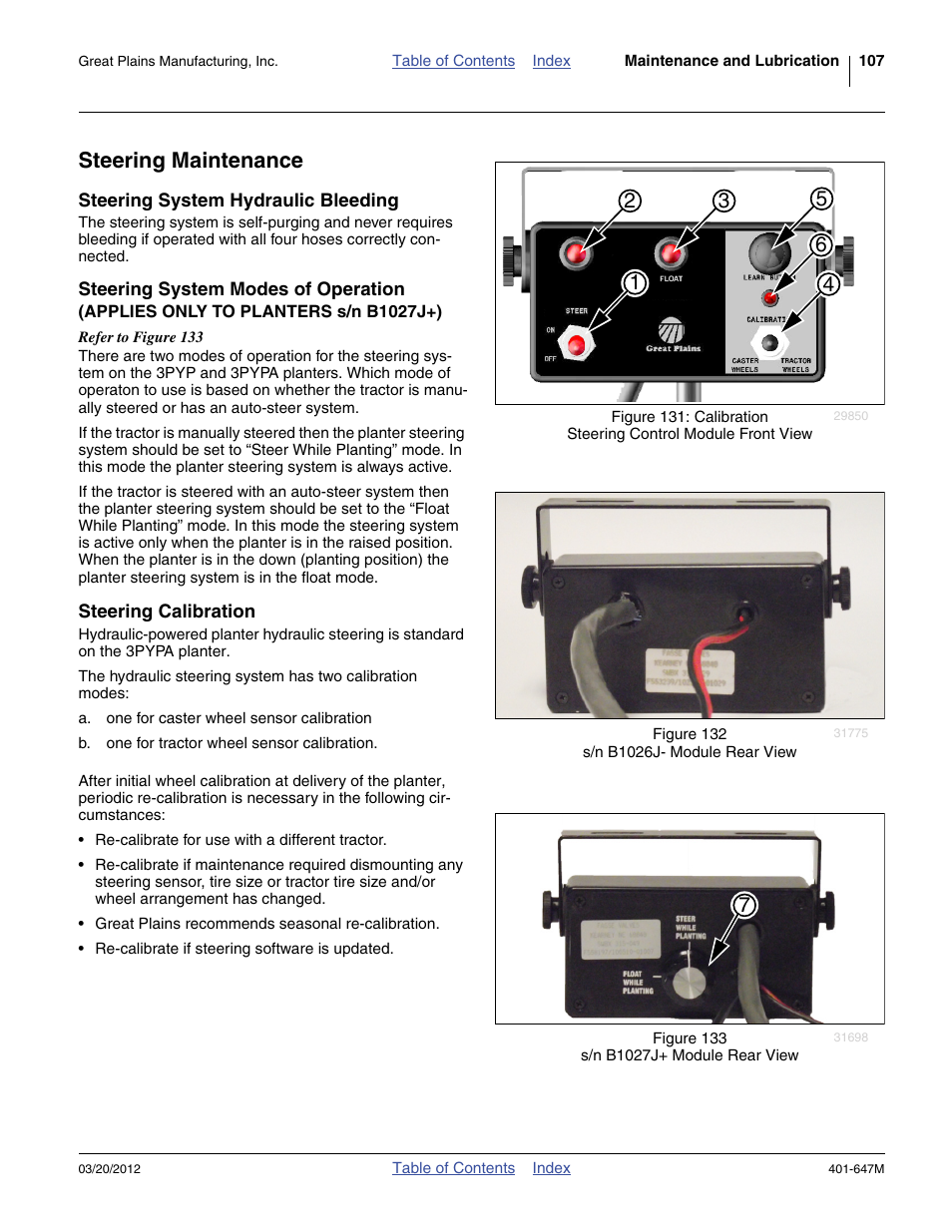 Steering maintenance, Steering system hydraulic bleeding, Steering system modes of operation | Steering calibration | Great Plains 3PYPA Operator Manual User Manual | Page 111 / 188