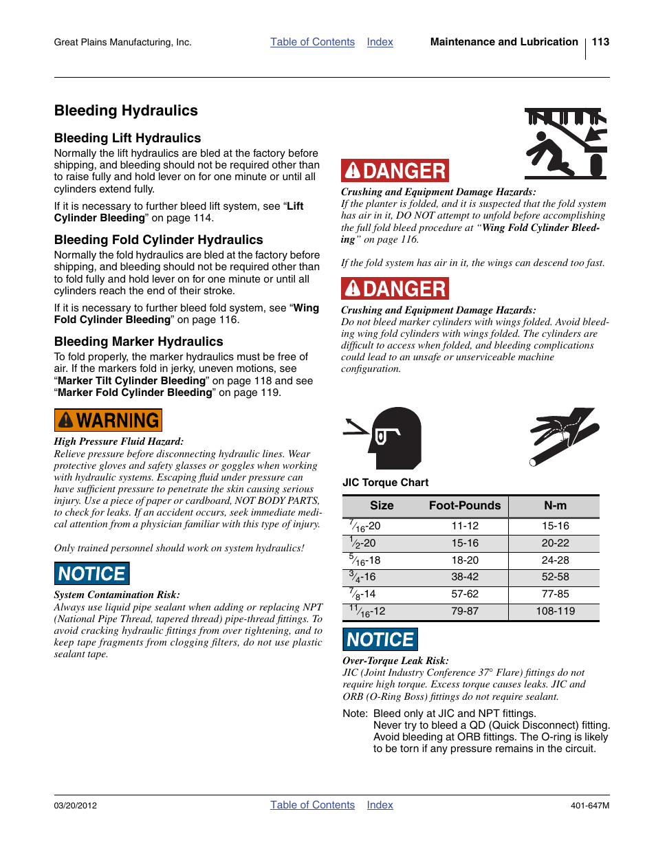 Bleeding hydraulics, Bleeding lift hydraulics, Bleeding fold cylinder hydraulics | Bleeding marker hydraulics | Great Plains 3PYPA Operator Manual User Manual | Page 117 / 188
